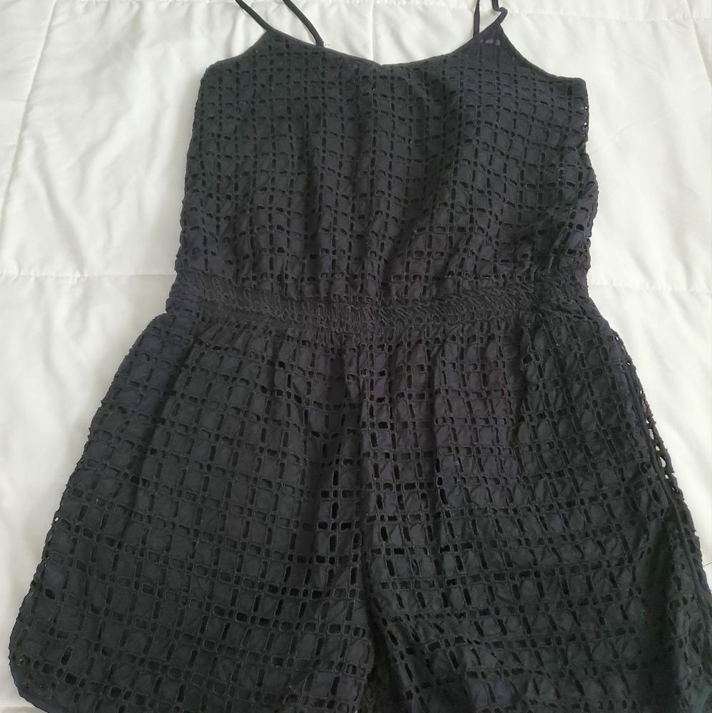 Banana Republic black eyelet romper size 4 tall